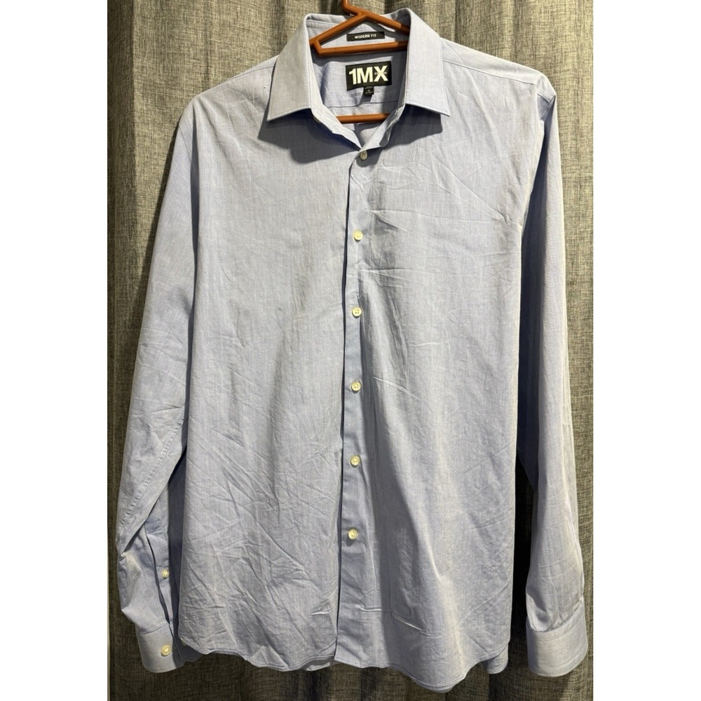Express 1MX Men's Modern Fit Blue Button Down Shirt Size L 16-16.5 Cotton